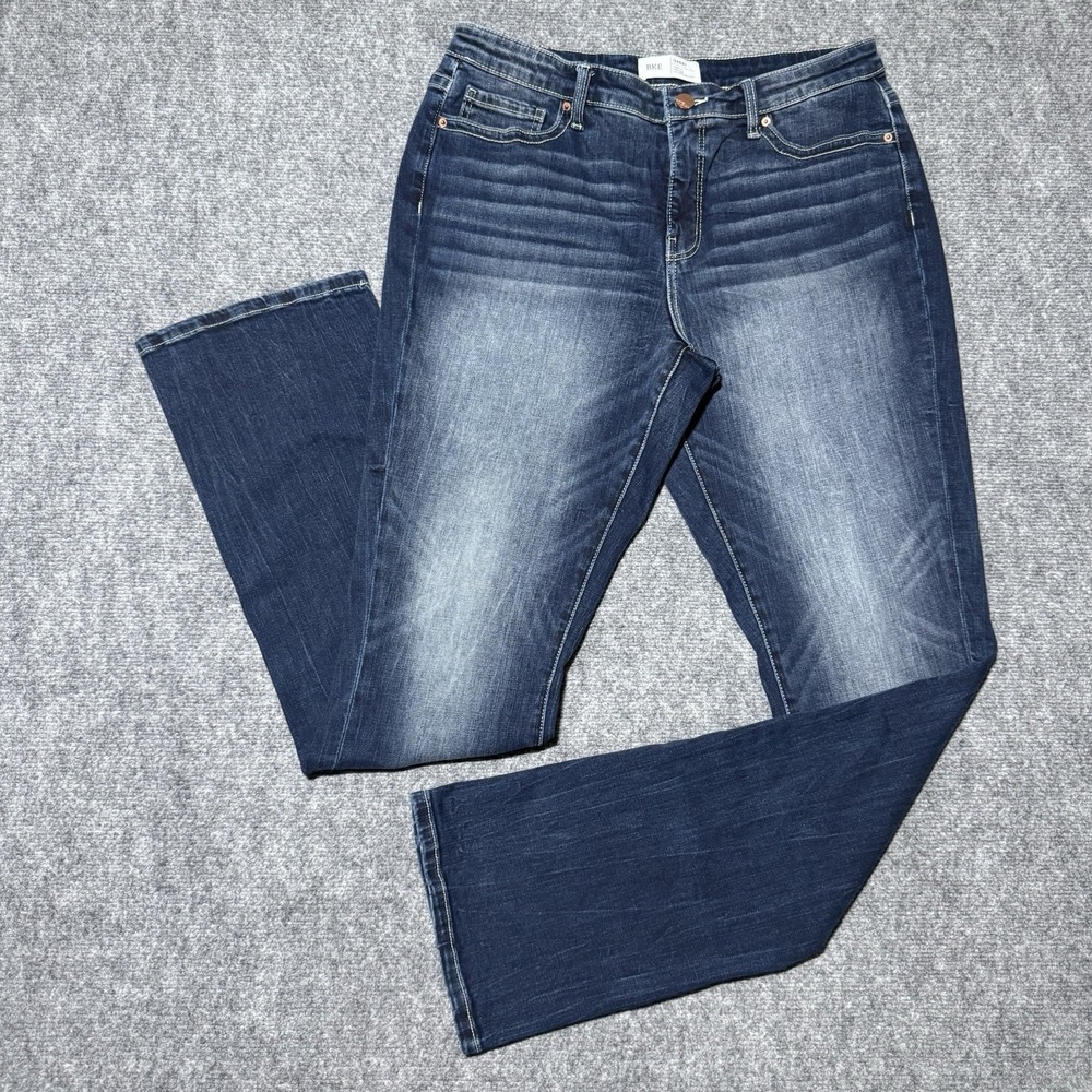 BKE Gabby Curvy Fit High Rise Tailored Bootcut Women 32x34 Dark Blue Faded Denim
